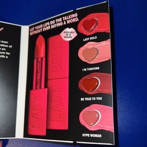New Too Faced Lady Bold Lipstick 4 pod Sample Card